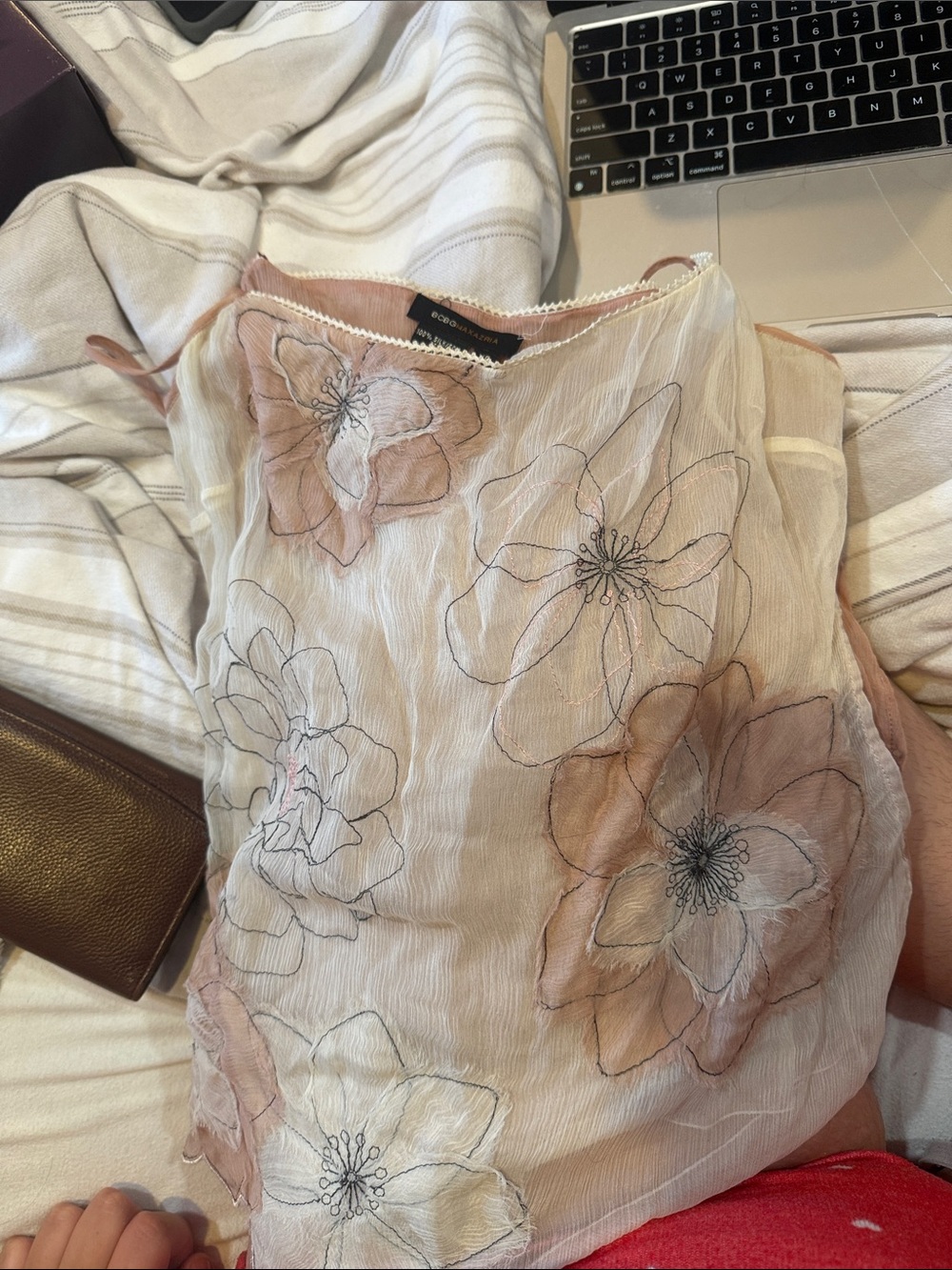 BCBGMaxAzria Sheer Floral Camisole in Blush and Ivory